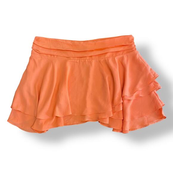 Pretty Little Thing NWT Orange Ruffle‎ Hem Mini Skirt Womens Size 12 - Picture 1 of 7